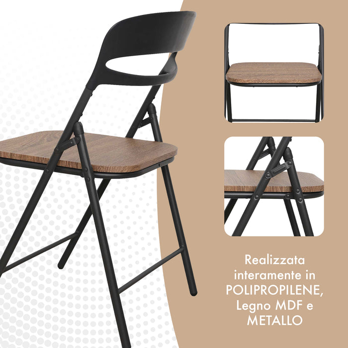 Set di 4 Sedie Pieghevoli Moderne Struttura in Metallo Verniciato a Polvere, Seduta in Legno e Schienale in Polipropilene Eleganti, Resistenti e Confortevoli,Portata 120 kg Marrone