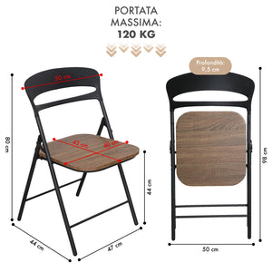 Set di 4 Sedie Pieghevoli Moderne Struttura in Metallo Verniciato a Polvere, Seduta in Legno e Schienale in Polipropilene Eleganti, Resistenti e Confortevoli,Portata 120 kg Marrone