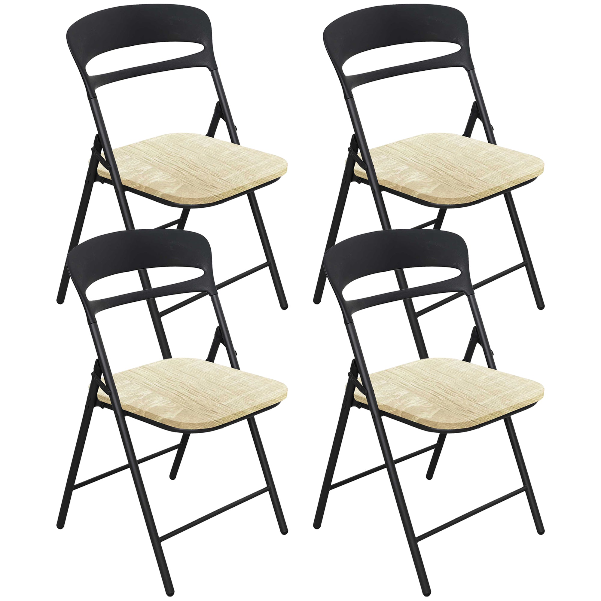 Set di 4 Sedie Pieghevoli Moderne Struttura in Metallo Verniciato a Polvere, Seduta in Legno e Schienale in Polipropilene Eleganti, Resistenti e Confortevoli,Portata 120 kg Naturale