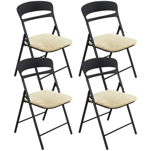 Set di 4 Sedie Pieghevoli Moderne Struttura in Metallo Verniciato a Polvere, Seduta in Legno e Schienale in Polipropilene Eleganti, Resistenti e Confortevoli,Portata 120 kg Naturale