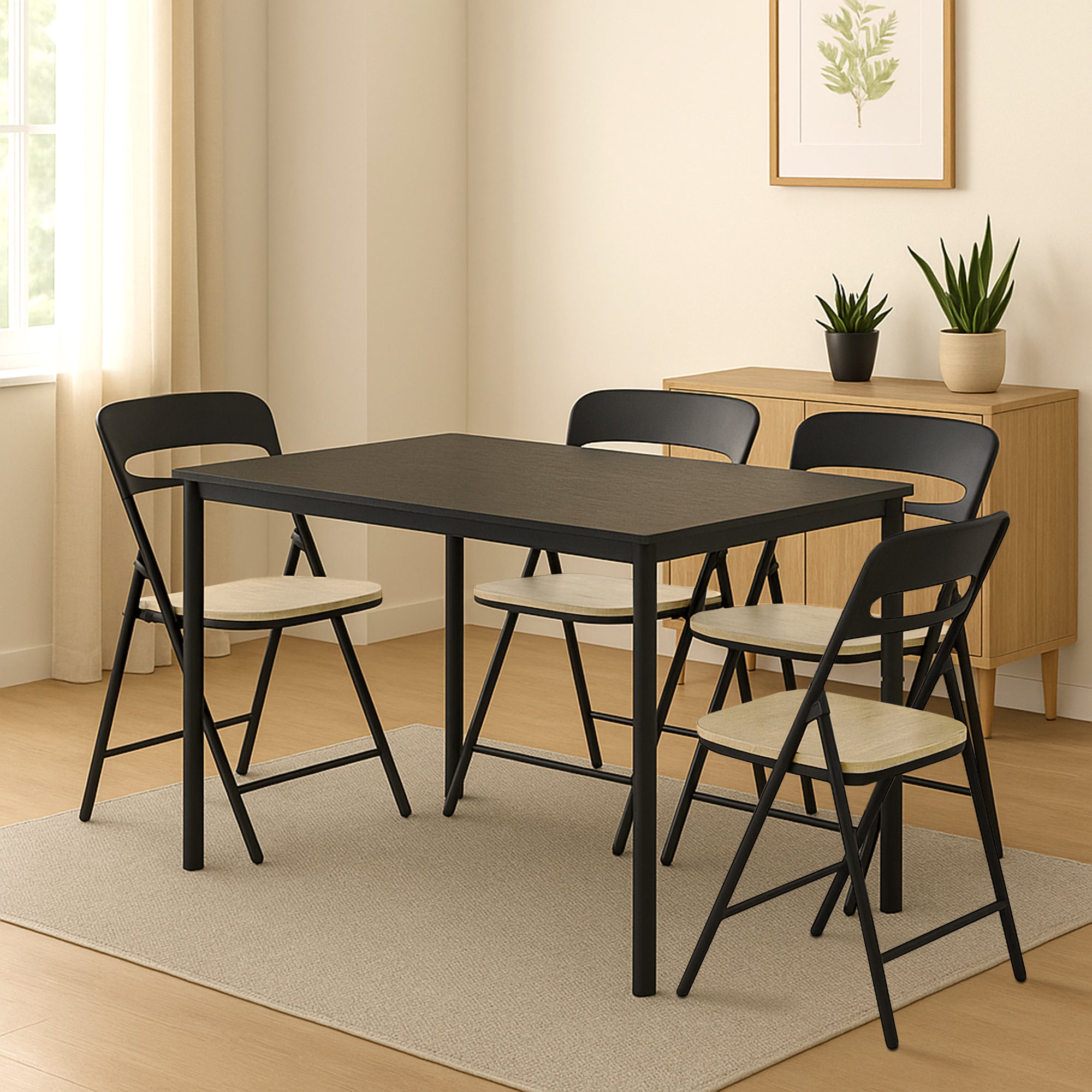 Set di 4 Sedie Pieghevoli Moderne Struttura in Metallo Verniciato a Polvere, Seduta in Legno e Schienale in Polipropilene Eleganti, Resistenti e Confortevoli,Portata 120 kg Naturale