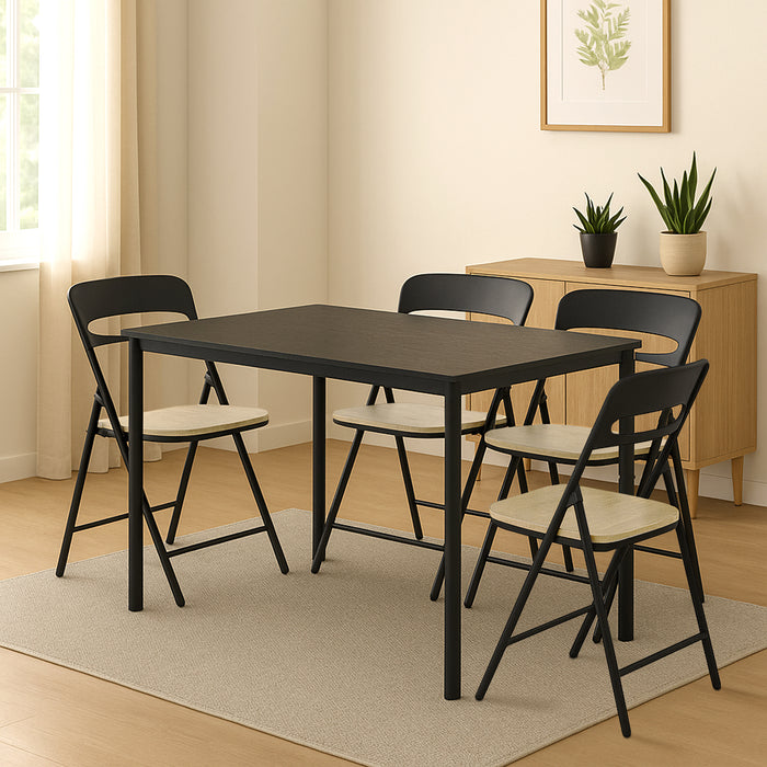 Set di 4 Sedie Pieghevoli Moderne Struttura in Metallo Verniciato a Polvere, Seduta in Legno e Schienale in Polipropilene Eleganti, Resistenti e Confortevoli,Portata 120 kg Naturale