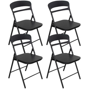 Set di 4 Sedie Pieghevoli Moderne Struttura in Metallo Verniciato a Polvere, Seduta in Legno e Schienale in Polipropilene Eleganti, Resistenti e Confortevoli,Portata 120 kg Nero