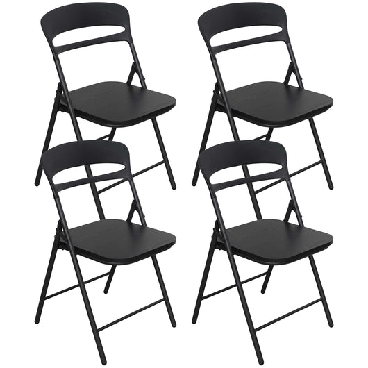 Set di 4 Sedie Pieghevoli Moderne Struttura in Metallo Verniciato a Polvere, Seduta in Legno e Schienale in Polipropilene Eleganti, Resistenti e Confortevoli,Portata 120 kg Nero