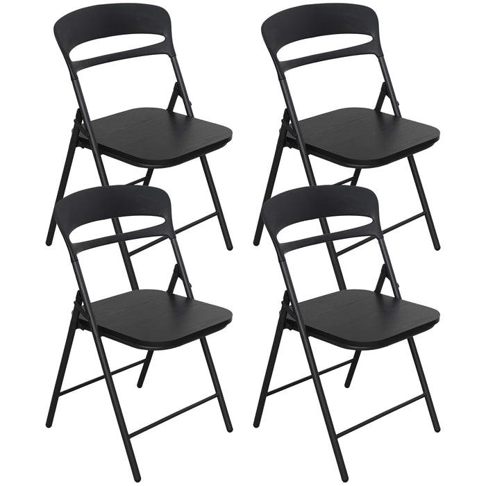 Set di 4 Sedie Pieghevoli Moderne Struttura in Metallo Verniciato a Polvere, Seduta in Legno e Schienale in Polipropilene Eleganti, Resistenti e Confortevoli,Portata 120 kg Nero