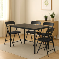 Set di 4 Sedie Pieghevoli Moderne Struttura in Metallo Verniciato a Polvere, Seduta in Legno e Schienale in Polipropilene Eleganti, Resistenti e Confortevoli,Portata 120 kg Nero