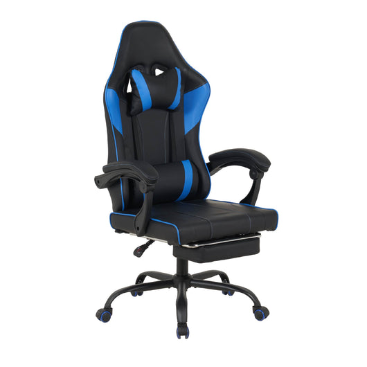 Sedia da Gaming Massaggiante,Sedia Gamer Con Poggiapiedi Telescopico,Reclinabile 90-135°,Poltrona da Gaming con Poggiatesta  Cuscino Lombare,Sedie Da Ufficio,Portata 150kg Blu