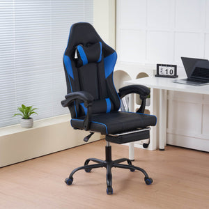 Sedia da Gaming Massaggiante,Sedia Gamer Con Poggiapiedi Telescopico,Reclinabile 90-135°,Poltrona da Gaming con Poggiatesta  Cuscino Lombare,Sedie Da Ufficio,Portata 150kg Blu