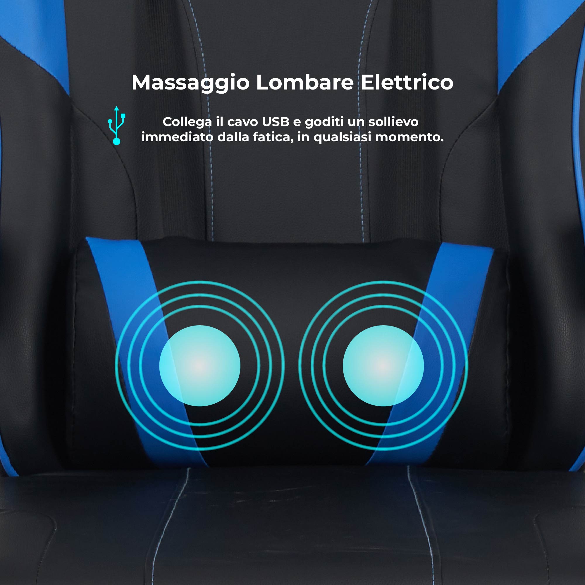 Sedia da Gaming Massaggiante,Sedia Gamer Con Poggiapiedi Telescopico,Reclinabile 90-135°,Poltrona da Gaming con Poggiatesta  Cuscino Lombare,Sedie Da Ufficio,Portata 150kg Blu