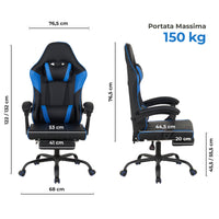 Sedia da Gaming Massaggiante,Sedia Gamer Con Poggiapiedi Telescopico,Reclinabile 90-135°,Poltrona da Gaming con Poggiatesta  Cuscino Lombare,Sedie Da Ufficio,Portata 150kg Blu