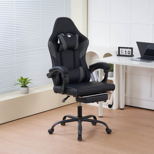 Sedia da Gaming Massaggiante,Sedia Gamer Con Poggiapiedi Telescopico,Reclinabile 90-135°,Poltrona da Gaming con Poggiatesta  Cuscino Lombare,Sedie Da Ufficio,Portata 150kg Grigio