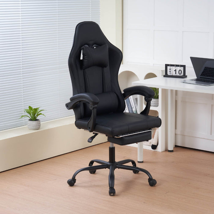 Sedia da Gaming Massaggiante,Sedia Gamer Con Poggiapiedi Telescopico,Reclinabile 90-135°,Poltrona da Gaming con Poggiatesta  Cuscino Lombare,Sedie Da Ufficio,Portata 150kg Nero