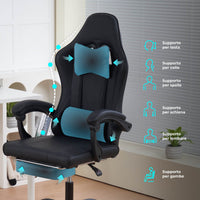 Sedia da Gaming Massaggiante,Sedia Gamer Con Poggiapiedi Telescopico,Reclinabile 90-135°,Poltrona da Gaming con Poggiatesta  Cuscino Lombare,Sedie Da Ufficio,Portata 150kg Nero