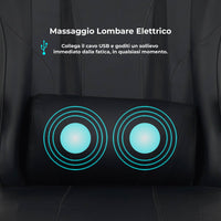 Sedia da Gaming Massaggiante,Sedia Gamer Con Poggiapiedi Telescopico,Reclinabile 90-135°,Poltrona da Gaming con Poggiatesta  Cuscino Lombare,Sedie Da Ufficio,Portata 150kg Nero