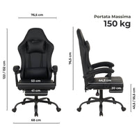 Sedia da Gaming Massaggiante,Sedia Gamer Con Poggiapiedi Telescopico,Reclinabile 90-135°,Poltrona da Gaming con Poggiatesta  Cuscino Lombare,Sedie Da Ufficio,Portata 150kg Nero