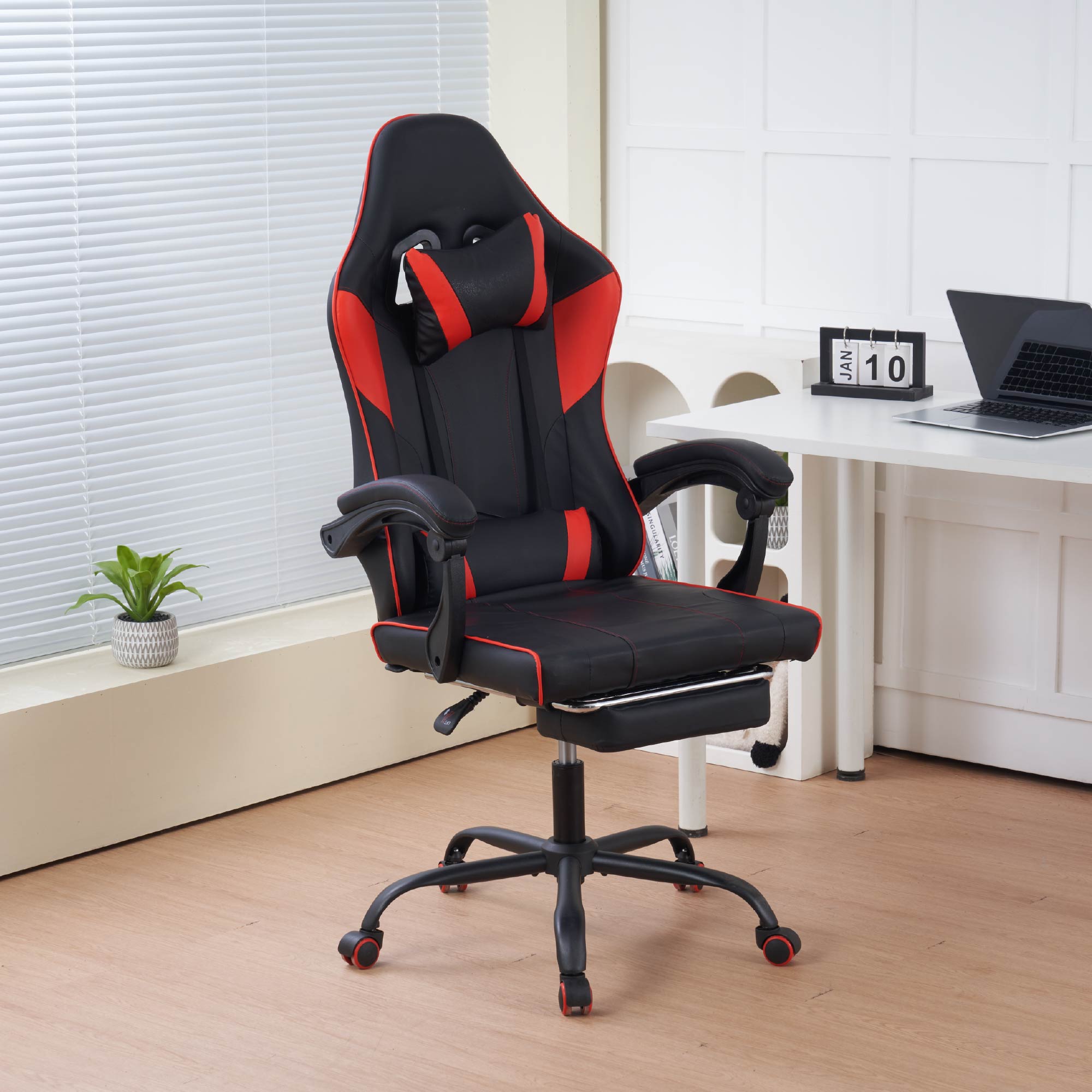 Sedia da Gaming Massaggiante,Sedia Gamer Con Poggiapiedi Telescopico,Reclinabile 90-135°,Poltrona da Gaming con Poggiatesta  Cuscino Lombare,Sedie Da Ufficio,Portata 150kg Rosso