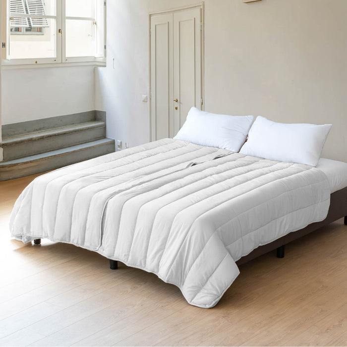 Piumino 4 Stagioni Matrimoniale con Calore Differenziato Modulabile Con Bottoni Clip Bianco-Bianco