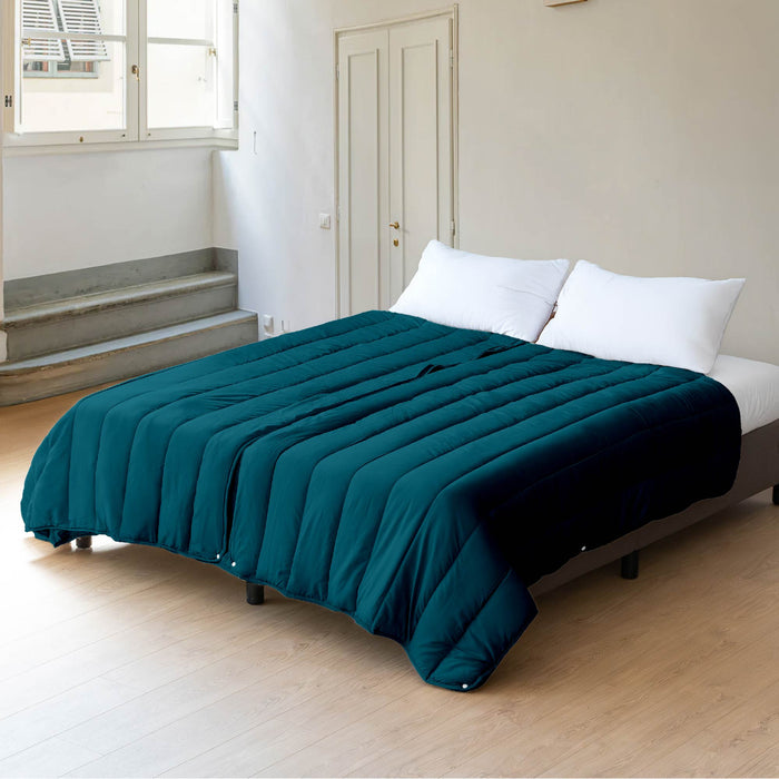 Piumino 4 Stagioni Matrimoniale con Calore Differenziato Modulabile Con Bottoni Clip Ottanio- Blu