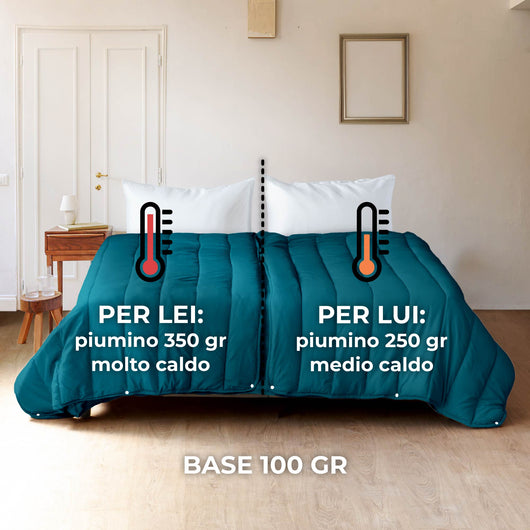 Piumino 4 Stagioni Matrimoniale con Calore Differenziato Modulabile Con Bottoni Clip Ottanio- Blu