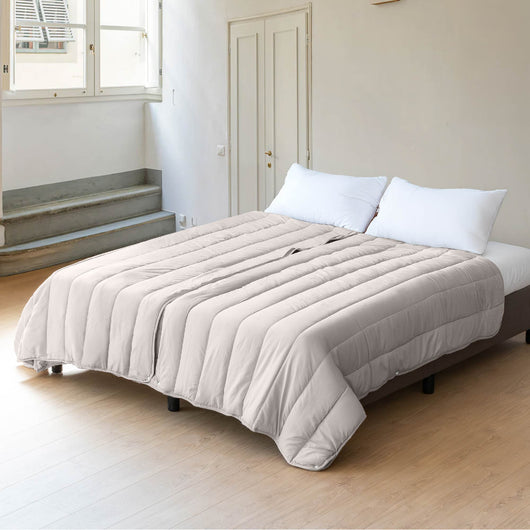 Piumino 4 Stagioni Matrimoniale con Calore Differenziato Modulabile Con Bottoni Clip Panna-Tortora