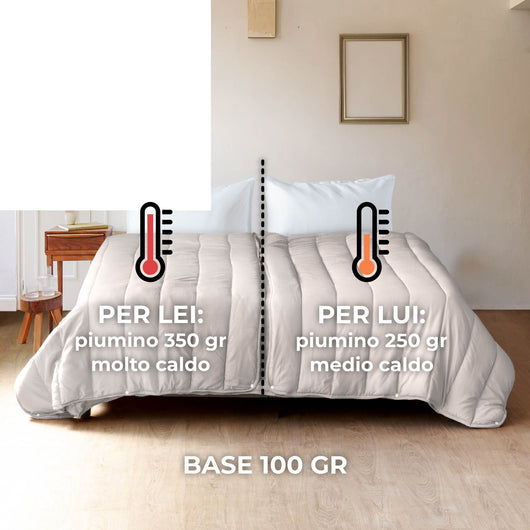 Piumino 4 Stagioni Matrimoniale con Calore Differenziato Modulabile Con Bottoni Clip Panna-Tortora