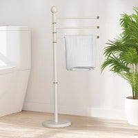 Piantana In Acciaio Inox Porta Asciugamani Da Terra 3 Bracci Girevoli 22x90 Cm Organizer Accessori Bagno Porta Stendi Salviette Bagno Moderno Elegante Stendi Indumenti  Bianco