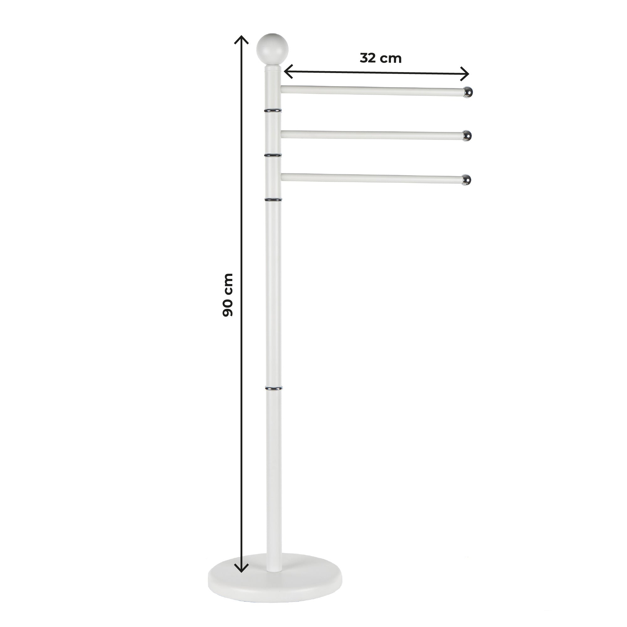 Piantana In Acciaio Inox Porta Asciugamani Da Terra 3 Bracci Girevoli 22x90 Cm Organizer Accessori Bagno Porta Stendi Salviette Bagno Moderno Elegante Stendi Indumenti  Bianco