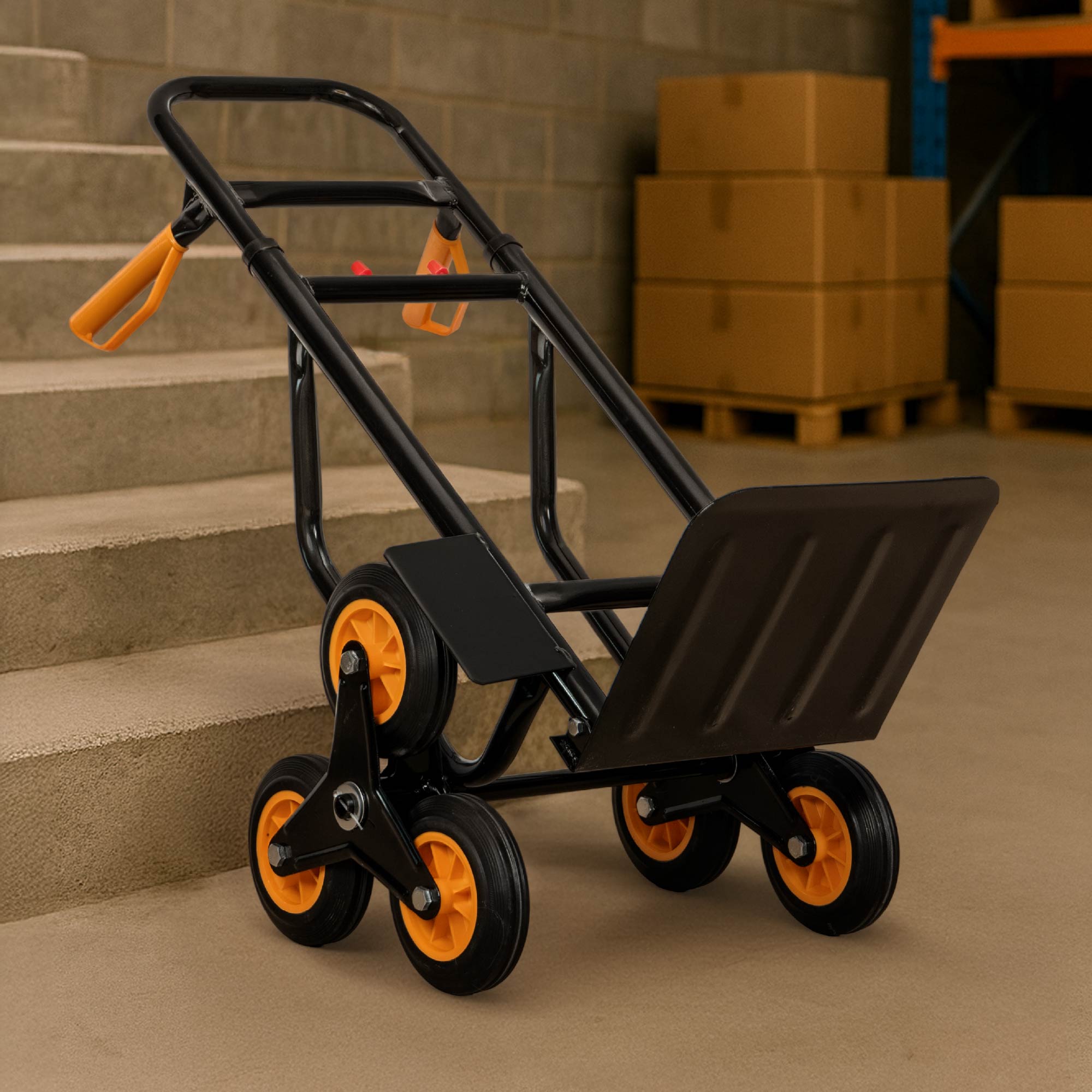 Carrello Portapacchi Per Scale Pieghevole Con 6 Ruote In Gomma Portatutto Capacità Carico 150 Kg Portatutto Traslochi Spesa Oggetti Pesanti  Altezza Regolabile Arancio