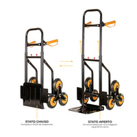 Carrello Portapacchi Per Scale Pieghevole Con 6 Ruote In Gomma Portatutto Capacità Carico 150 Kg Portatutto Traslochi Spesa Oggetti Pesanti  Altezza Regolabile Arancio