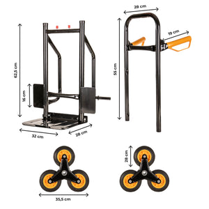 Carrello Portapacchi Per Scale Pieghevole Con 6 Ruote In Gomma Portatutto Capacità Carico 150 Kg Portatutto Traslochi Spesa Oggetti Pesanti  Altezza Regolabile Arancio