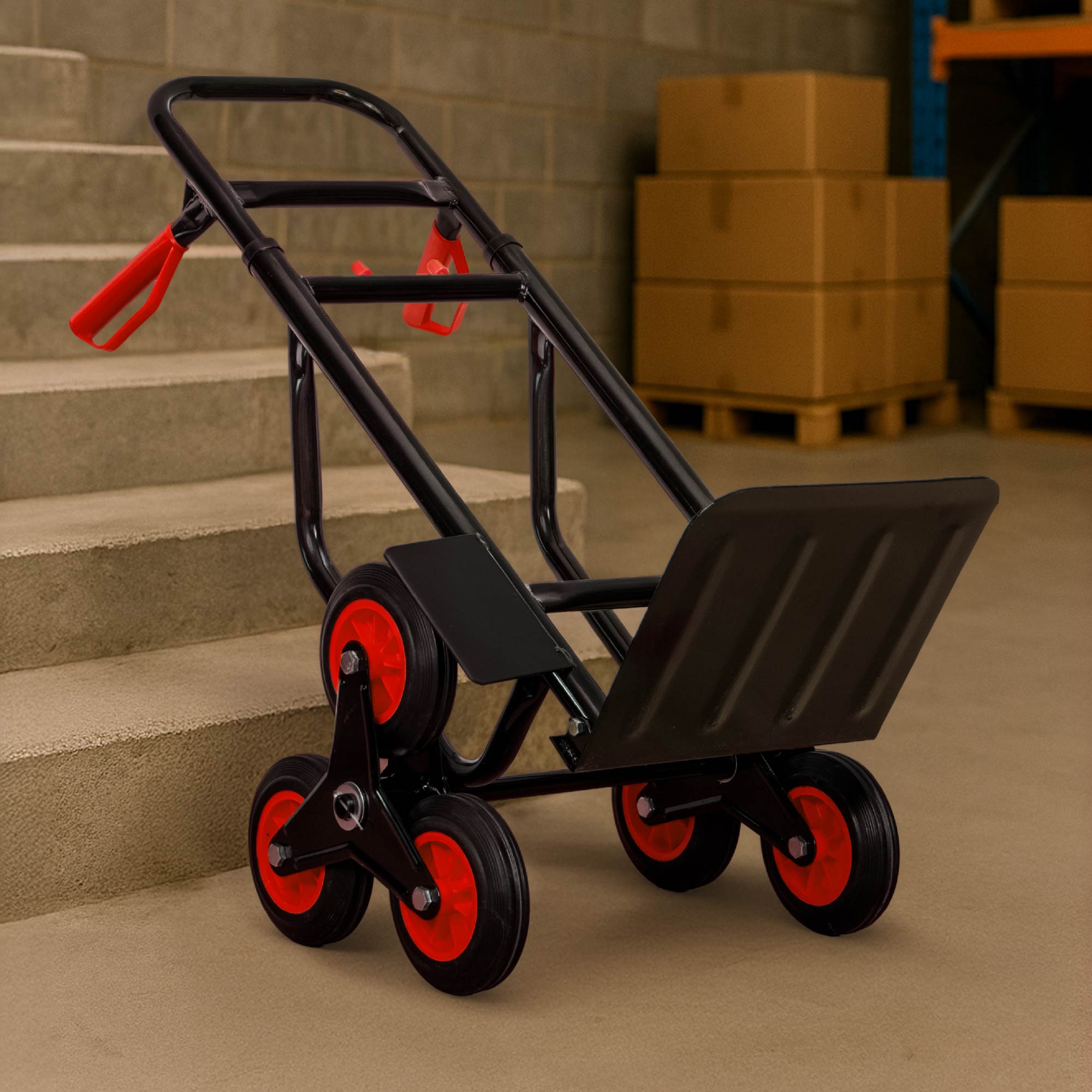 Carrello Portapacchi Per Scale Pieghevole Con 6 Ruote In Gomma Portatutto Capacità Carico 150 Kg Portatutto Traslochi Spesa Oggetti Pesanti  Altezza Regolabile Rosso