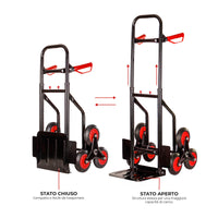 Carrello Portapacchi Per Scale Pieghevole Con 6 Ruote In Gomma Portatutto Capacità Carico 150 Kg Portatutto Traslochi Spesa Oggetti Pesanti  Altezza Regolabile Rosso