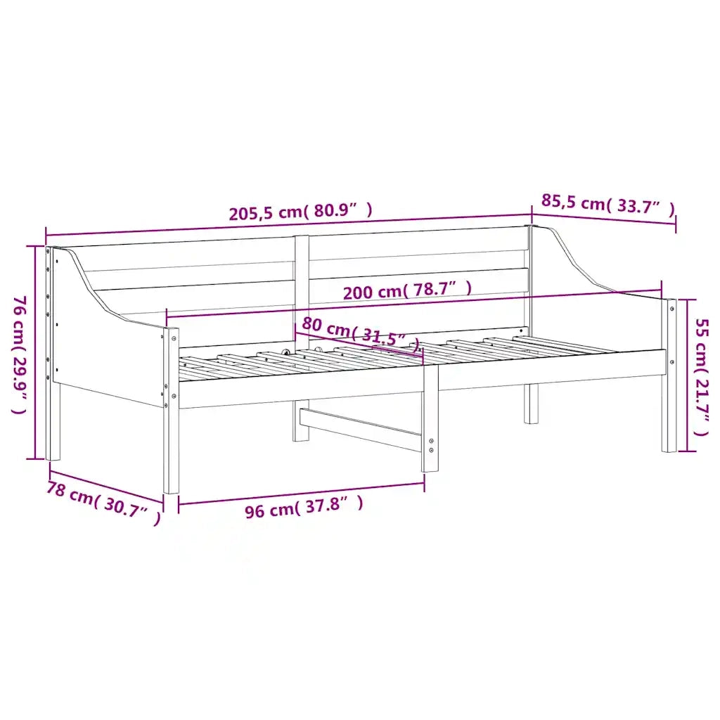 vidaXL Dormeuse senza Materasso 80x200 cm in Legno Massello di Pino