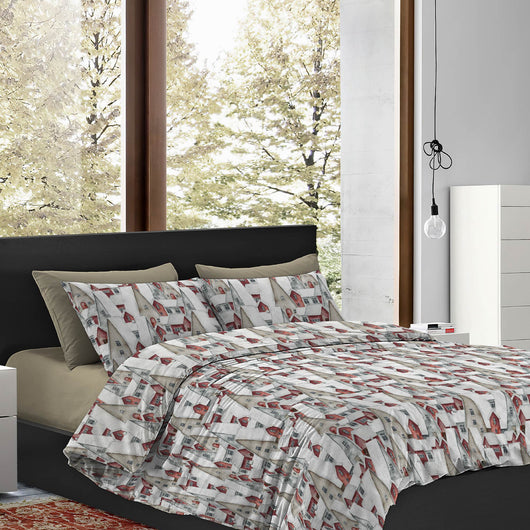 Copripiumino Matrimoniale No Stiro Sacco e Federe Effetto Raso Parure Microfibra Morbida Anallergica Mano Pesca  Casine - Matrimoniale