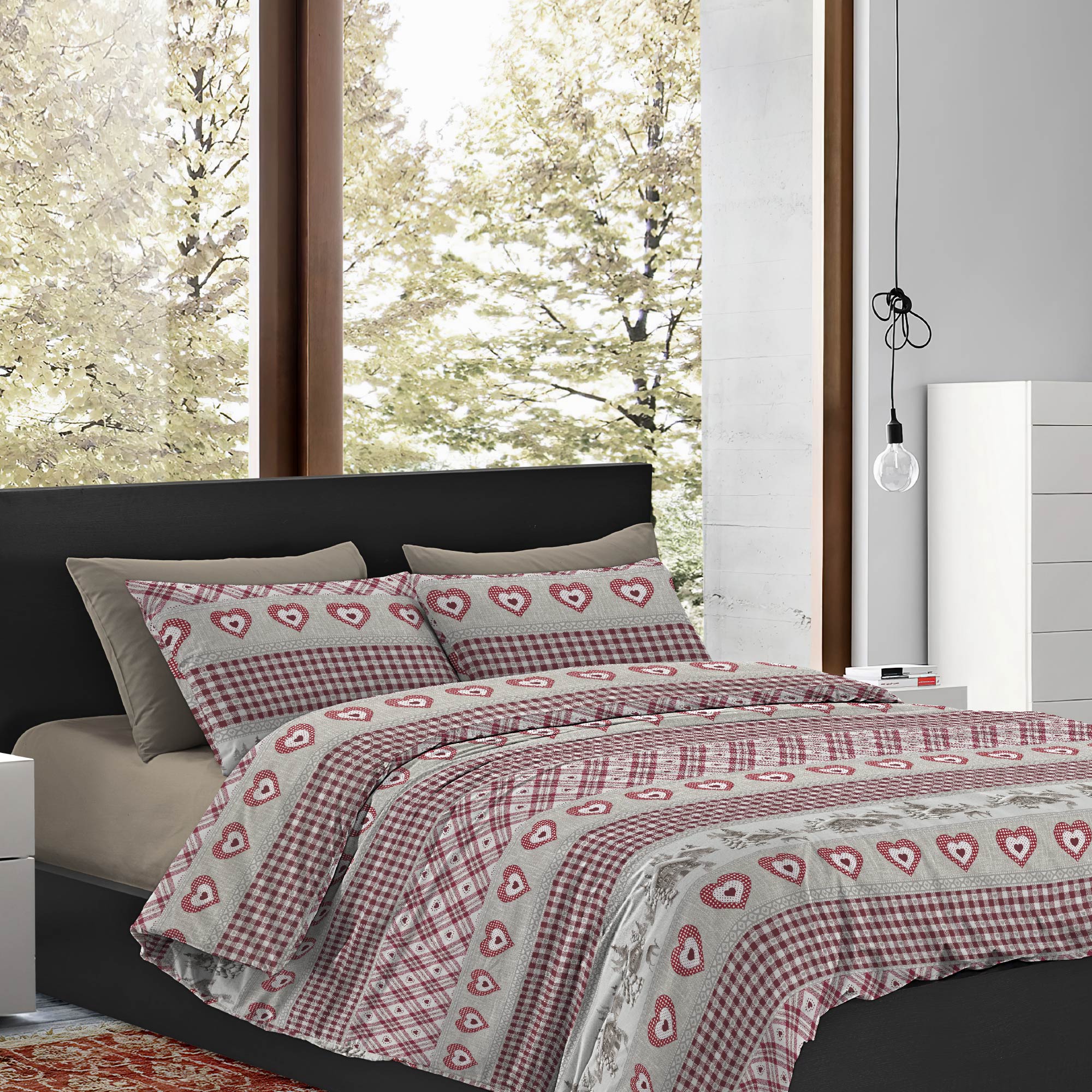 Copripiumino Matrimoniale No Stiro Sacco e Federe Effetto Raso Parure Microfibra Morbida Anallergica Mano Pesca  Shabby cottage - Matrimoniale