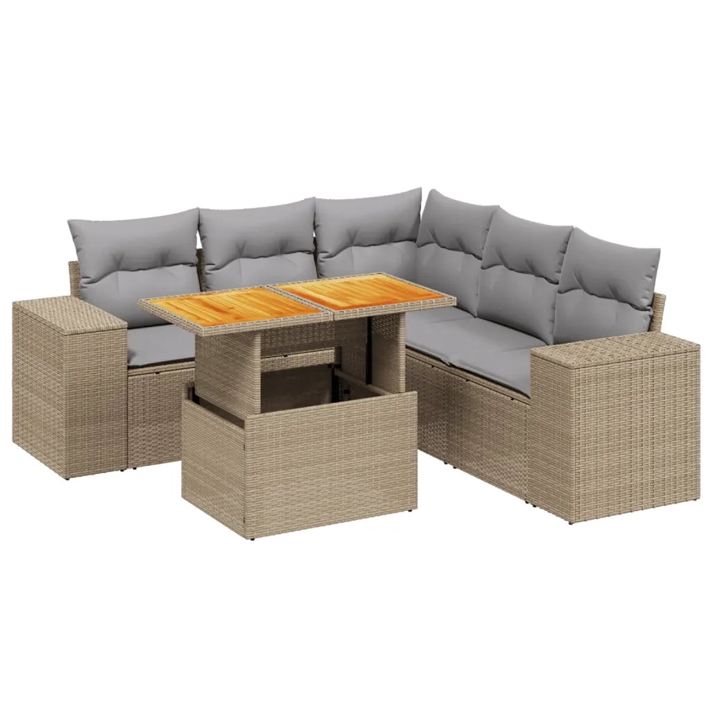 Set Divano da Giardino 6 pz con Cuscini Beige in Polyrattan 3272634