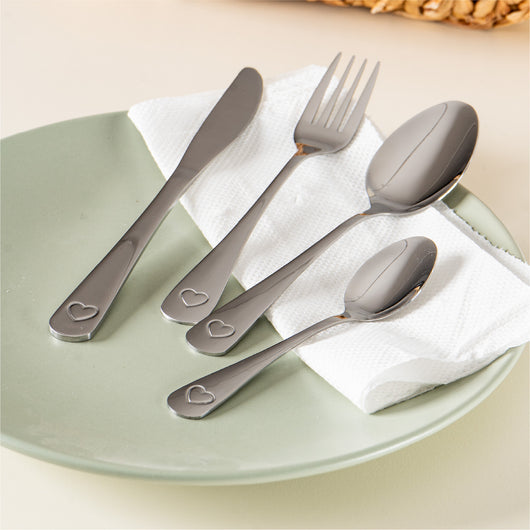 Set 24 Posate in Acciaio Inox 18/10 con Cuoricino  Servizio per 6 Persone, Lavabili in Lavastoviglie,Colore Argento o Oro Argento