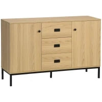 Mobile Buffet con 2 Armadietti, Ripiano Regolabile, 3 Cassetti, Stile Contemporaneo, 120L x 39,5l x 77H cm, Legno naturale