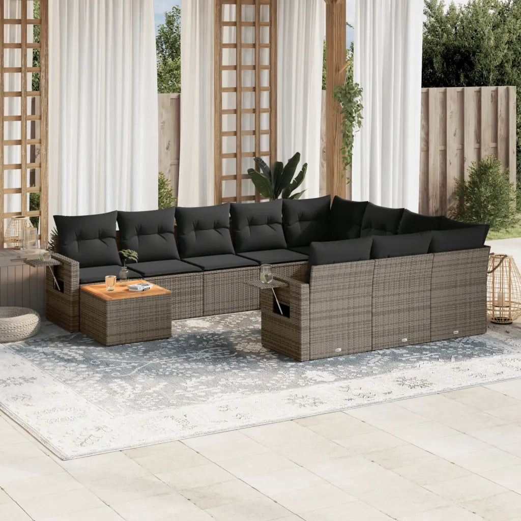 Set Divani da Giardino 11 pz con Cuscini in Polyrattan Grigio 3224751
