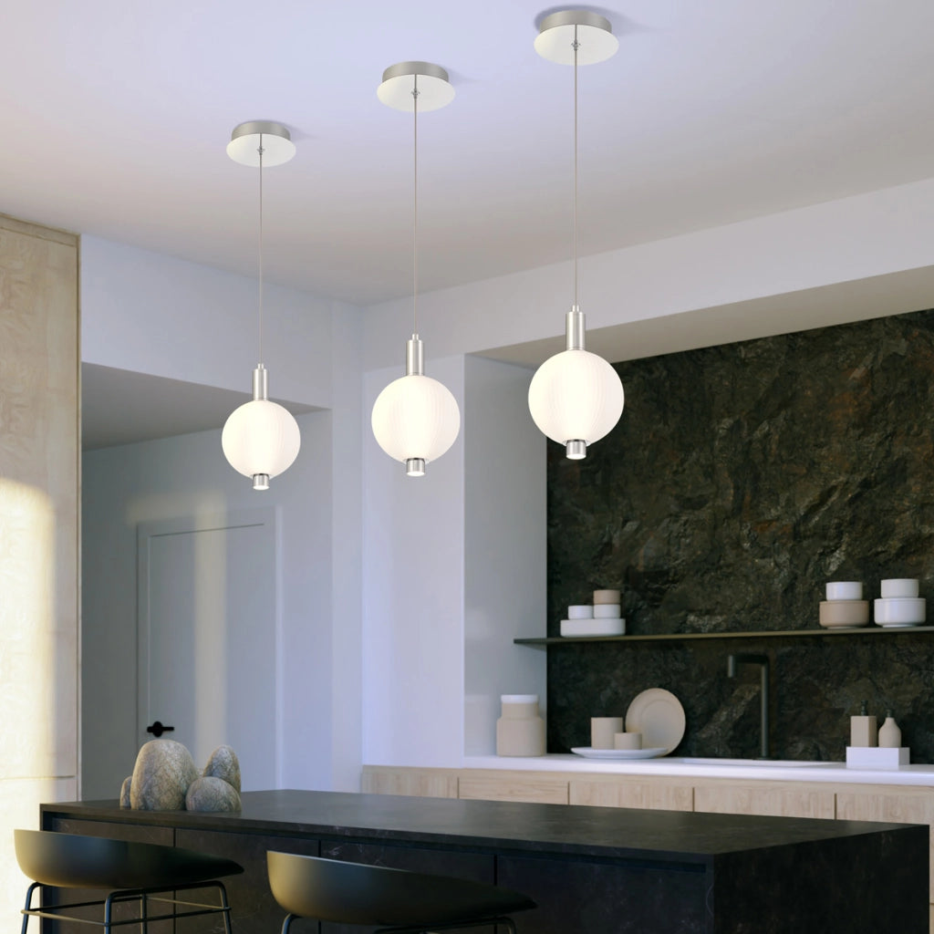 Sospensione Quintiesse Palmas sfera bianca nichel LED 12W