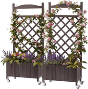 Set 2 fioriere in legno con grigliato e ruote, rialzate, resistenti alle intemperie con fori di drenaggio, ideali per giardino, balcone e terrazza, 49 x 28 x 116 cm – Marrone