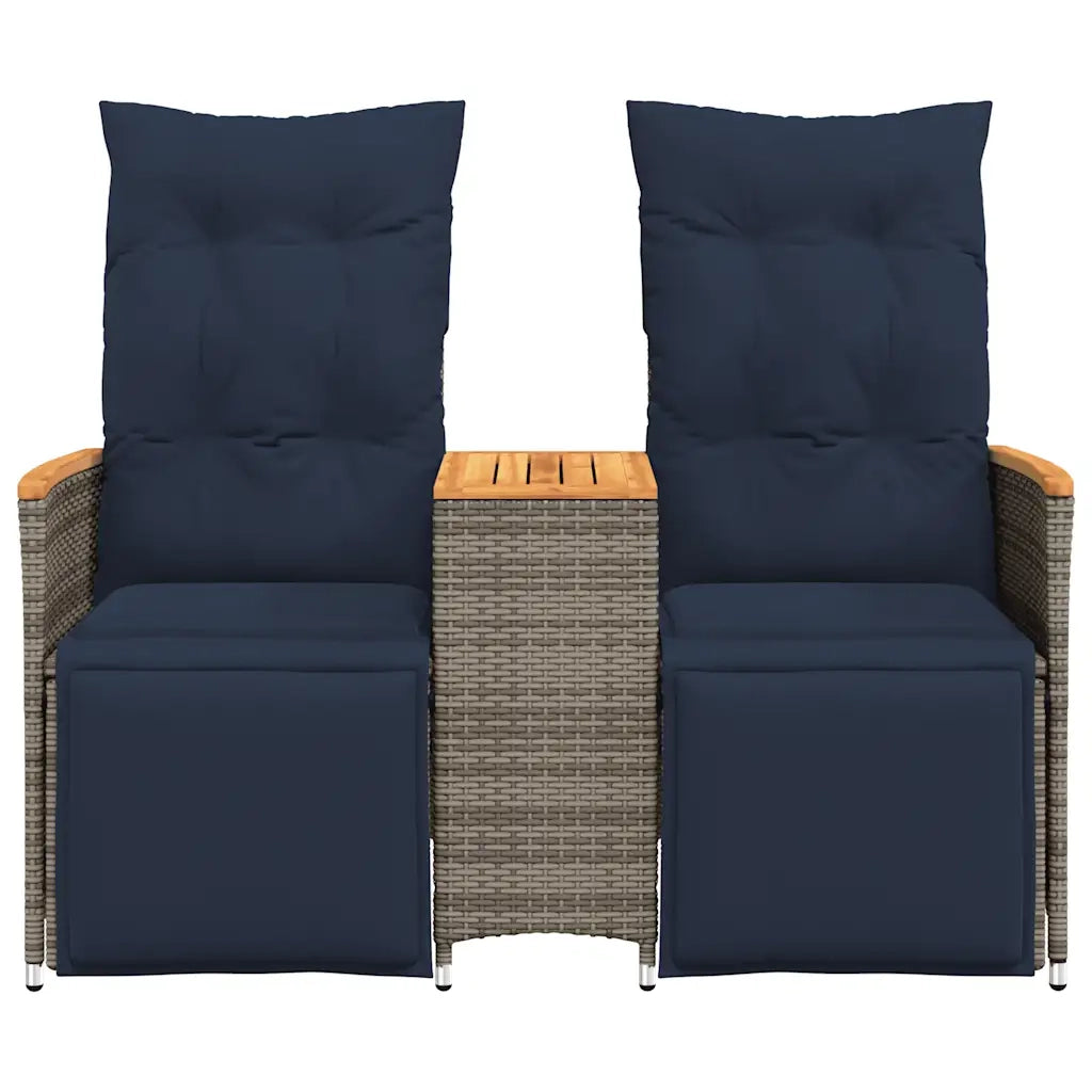 Divano da giardino reclinabile a 2 posti con tavolo grigio in polyrattan