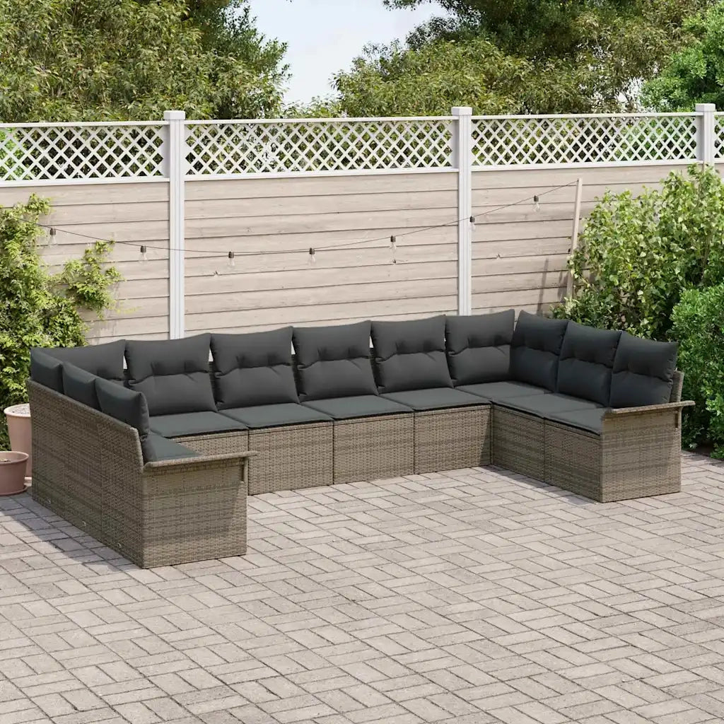Set Divano da Giardino con cuscino 10 pcs Grigio polyrattan