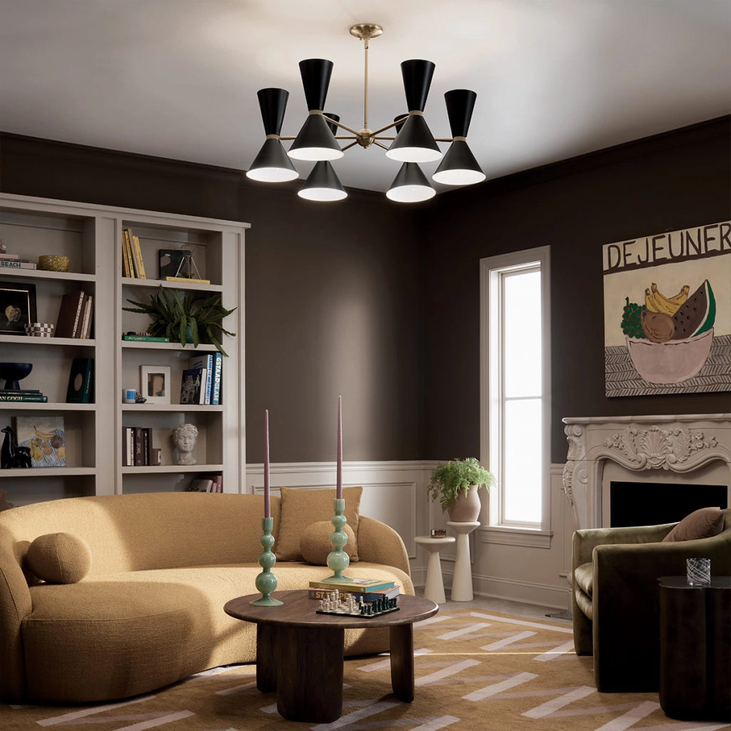Lampadario Art Déco Phix Kichler nero oro coni 12xE27
