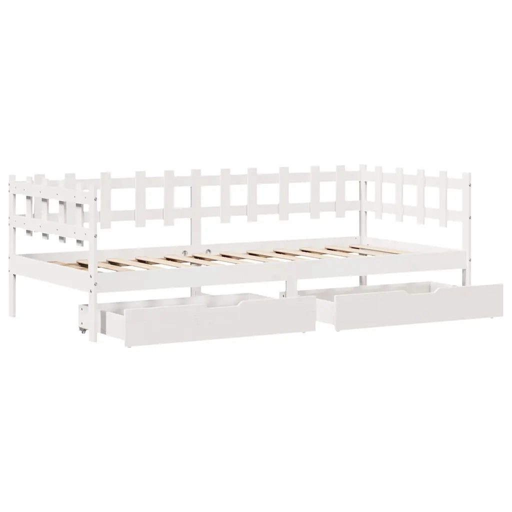 Dormeuse con Cassetti Bianco 90x190 cm Legno Massello di Pino 3302131
