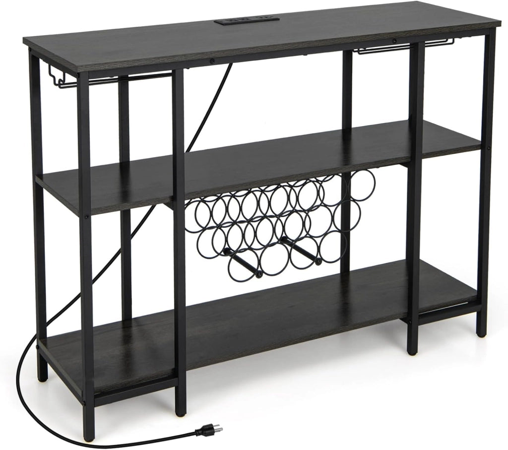 Scaffale per vino con prese per 15 bottiglie e portabottiglie, autoportante, multiuso, per cucina, bar, 113 x 35 x 85 cm (grigio), SE00031MN-LODE