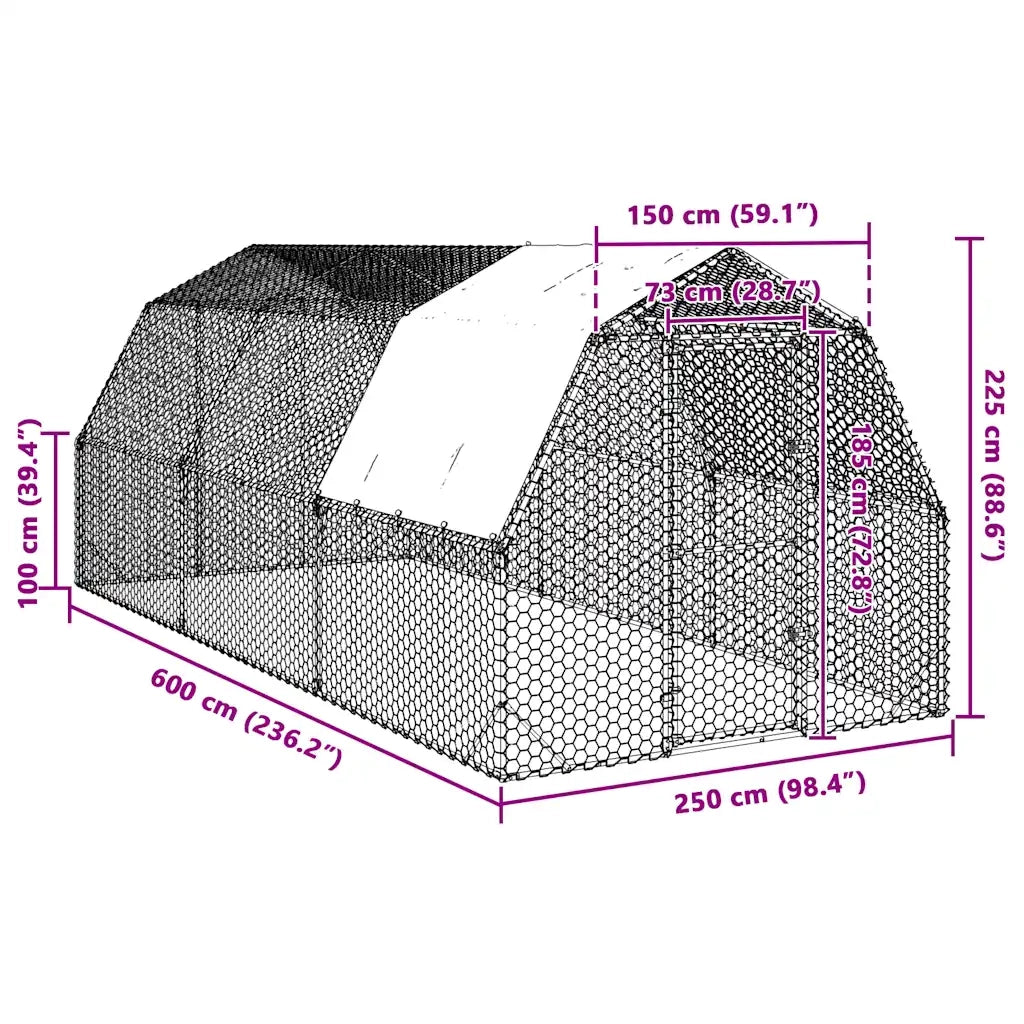 Recinto per Polli con Tetto 2,5x6x2,25 m in Acciaio Zincato 3328527