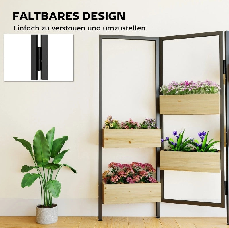 Fioriera divisoria pieghevole con 6 cassette in legno