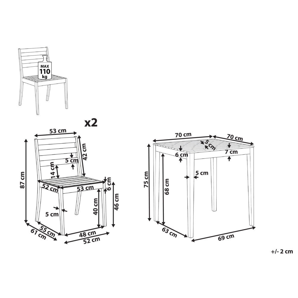Set da giardino Sedie e tavolo marrone chiaro certificato in legno di acacia Piano rettangolare Stile rustico Da esterno