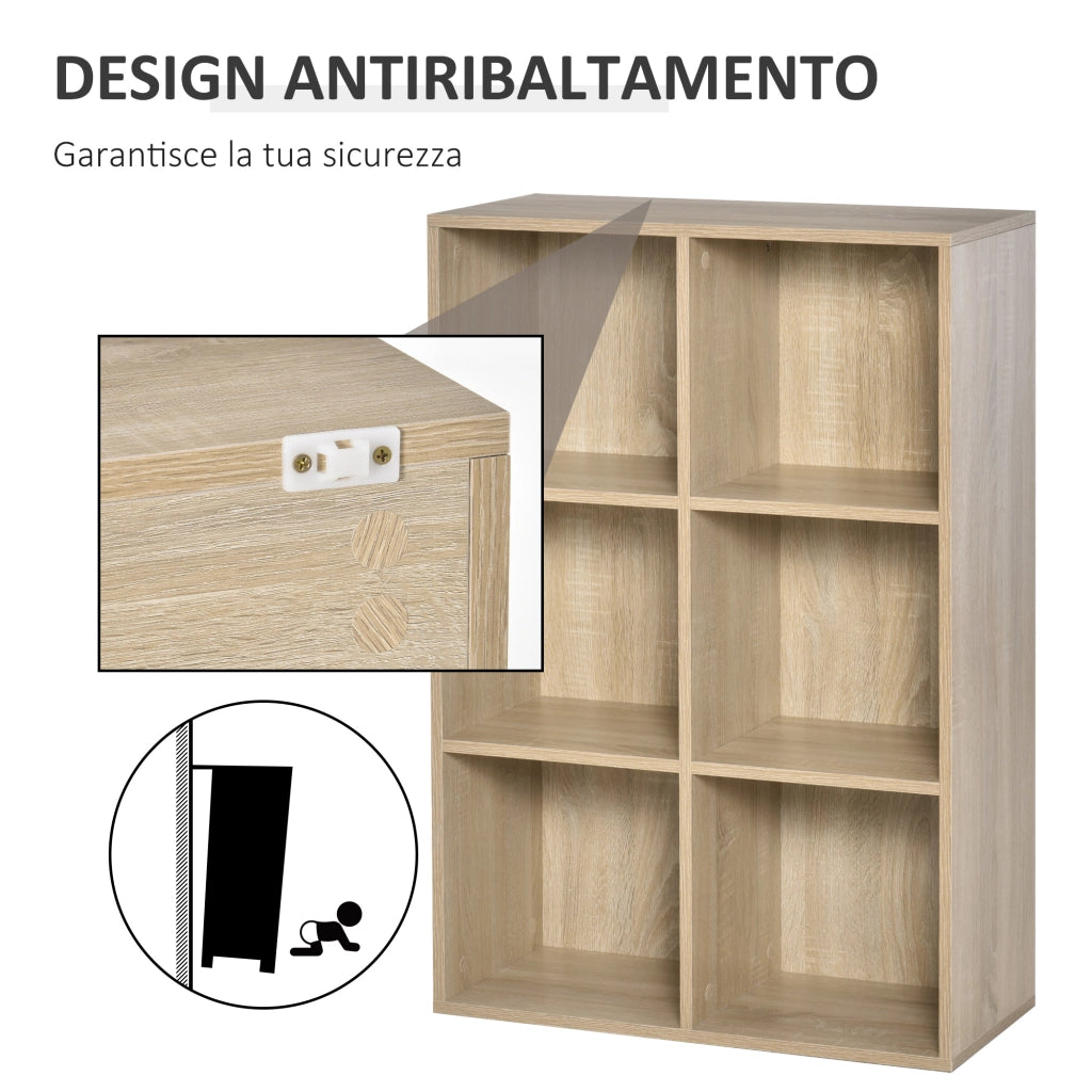 Libreria a Cubi 65,5x30x97,5 cm 6 Vani a Giorno Rivestimento in Melamina Rovere